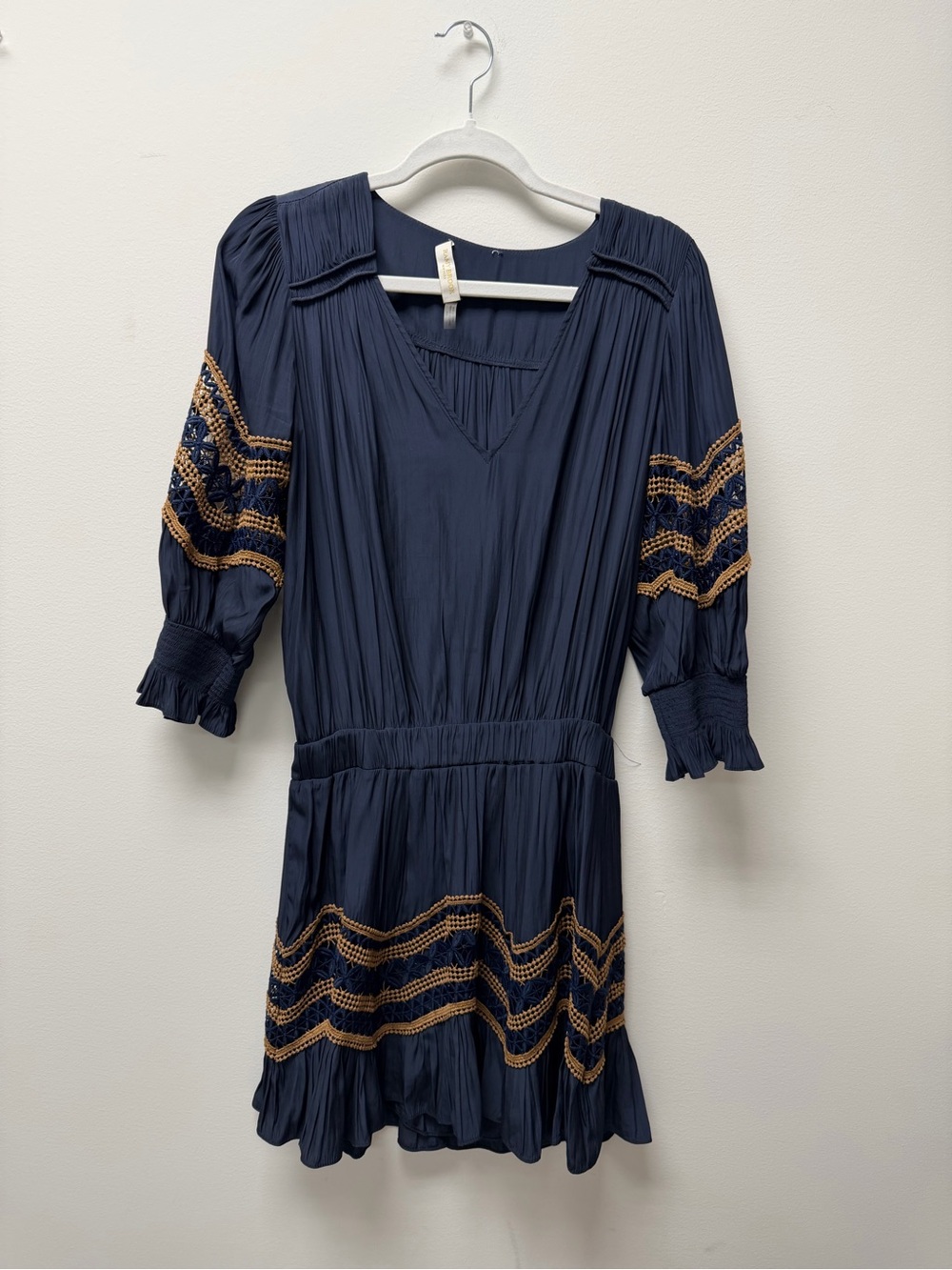Ramy Brook Navy Dress with Gold Embroidered Trim